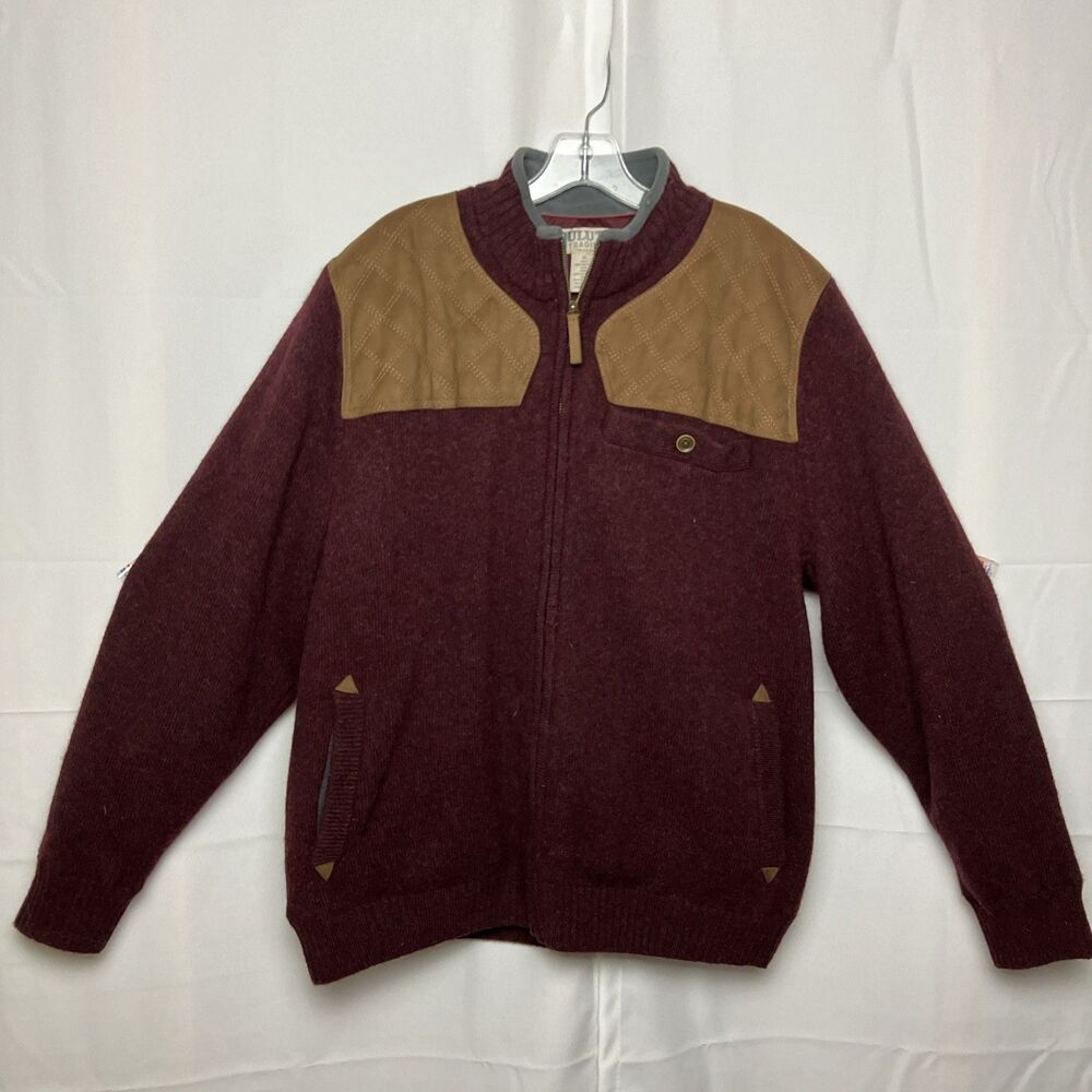 Duluth Trading Co Cardigan Mens Large 100% Shetland Wool Preppy Zip XL Maroon